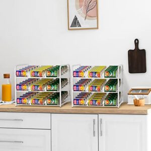 Vrisa Can Organizer for Pantry 2 Pack Stackable Can Rack Organizer Holde up to 72 Cans Canned Good Dispenser for Pantry, Kitchen, Cabinet, Small Spaces White 3-Tier