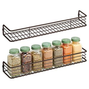 mdesign metal wire wall mount spice rack shelf – organizer for kitchen cabinet, cupboard, food pantry – bottle holder – 16 inches – 2 pack – black