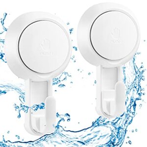 LUXEAR Suction Hooks Powerful Vacuum Suction Cup Hooks- Heavy Duty Shower Hooks Waterproof Suction Hanger for Bathroom Kitchen Towel, Robe, Loofah Removable and Reusable Hooks for Bags Coat (2 Pack)