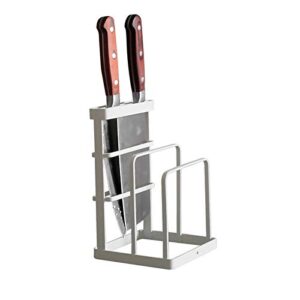 vanra metal steel cutting board holder knife block kitchen organizer pantry bakeware rack pan pot cover lid rack stand (white)