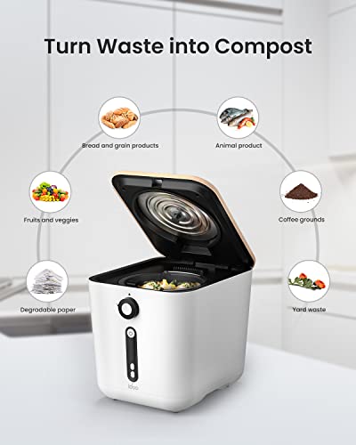 iDOO Smart Kitchen Composter, Electric Food Compost Bin, Indoor Countertop Food Cycler, Home Automated Composting Machine, Odorless and Compact Mixer Grinder, 3L Capacity Turn Waste to Compost