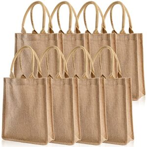deayou 8 pack jute burlap tote bags, burlap gift totes with handles, jute beach bags reusable lined grocery totes for bridesmaid, diy, shopping, pool, wedding, 9.8”x11.8”x3.9”, natural