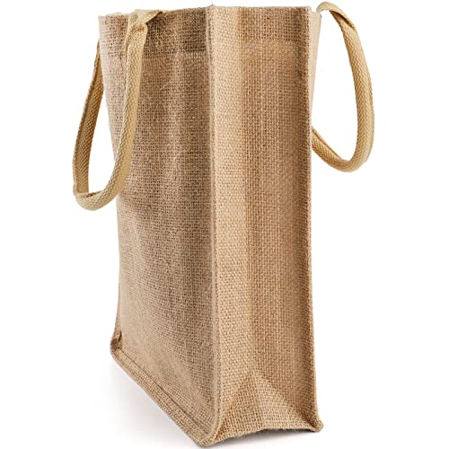 DEAYOU 8 Pack Jute Burlap Tote Bags, Burlap Gift Totes with Handles, Jute Beach Bags Reusable Lined Grocery Totes for Bridesmaid, DIY, Shopping, Pool, Wedding, 9.8''x11.8''x3.9'', Natural