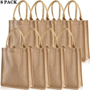 DEAYOU 8 Pack Jute Burlap Tote Bags, Burlap Gift Totes with Handles, Jute Beach Bags Reusable Lined Grocery Totes for Bridesmaid, DIY, Shopping, Pool, Wedding, 9.8''x11.8''x3.9'', Natural