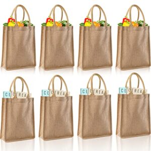 DEAYOU 8 Pack Jute Burlap Tote Bags, Burlap Gift Totes with Handles, Jute Beach Bags Reusable Lined Grocery Totes for Bridesmaid, DIY, Shopping, Pool, Wedding, 9.8''x11.8''x3.9'', Natural