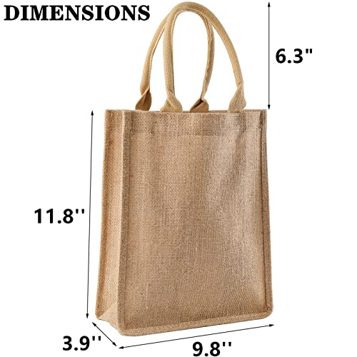 DEAYOU 8 Pack Jute Burlap Tote Bags, Burlap Gift Totes with Handles, Jute Beach Bags Reusable Lined Grocery Totes for Bridesmaid, DIY, Shopping, Pool, Wedding, 9.8''x11.8''x3.9'', Natural