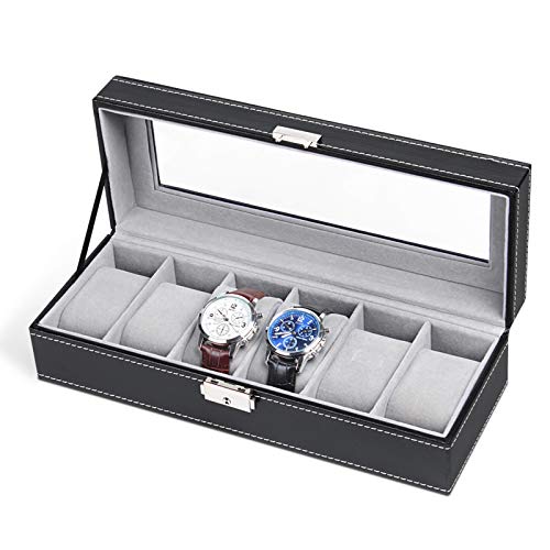 NEX 6 Slots Watch Box Organizer for Men Valentine Gift Black Display Watch Storage Case