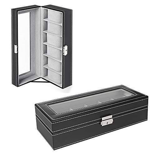 NEX 6 Slots Watch Box Organizer for Men Valentine Gift Black Display Watch Storage Case