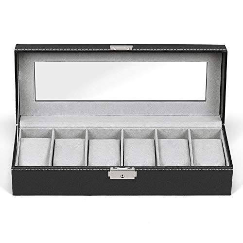 NEX 6 Slots Watch Box Organizer for Men Valentine Gift Black Display Watch Storage Case