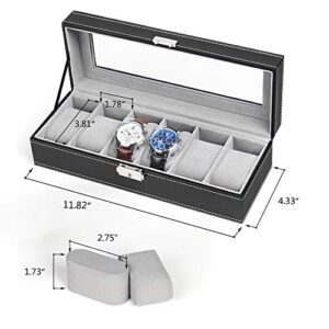 NEX 6 Slots Watch Box Organizer for Men Valentine Gift Black Display Watch Storage Case