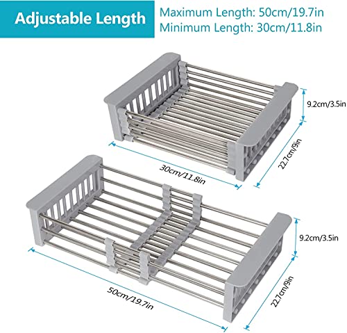 EJIE Expandable Sink Drying Rack, Dish Drying Rack Over The Sink, Kitchen Sink Drain Basket, Adjustable Expandable Stainless Dish Drying Rack, Gray