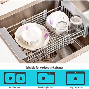 EJIE Expandable Sink Drying Rack, Dish Drying Rack Over The Sink, Kitchen Sink Drain Basket, Adjustable Expandable Stainless Dish Drying Rack, Gray