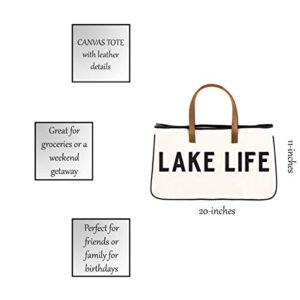 Santa Barbara Design Studio Tote Bag Hold Everything Collection Black and White 100% Cotton Canvas with Genuine Leather Handles, Large, Lake Life