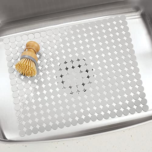 mDesign Adjustable Kitchen Sink Dish Drying Mat/Grid - Soft Plastic Sink Protector, Cushions Sinks, Dishes - Quick Draining Circle Design - Includes 1 Saddle, 2 Large Mats - Set of 3 - Light Gray