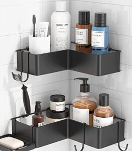 kitsure corner shower caddy – 2 pack rustproof shower organizer, durable shower shelves with large capacity, drill-free adhesive shower rack with 4 movable hooks, a soap holder