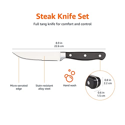 Amazon Basics 8-Piece Kitchen Steak Knife Set, Black