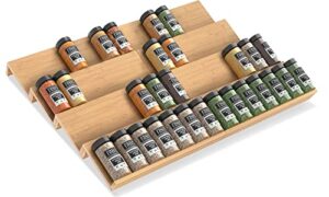 fzfhsj spice rack, 4-tier large capacity insert spice organizer for cabinet kitchen drawer bamboo