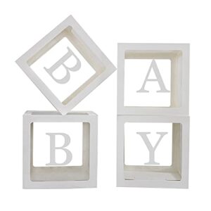 qpey baby boxes with letters for baby shower,clear baby shower decorations block boxes,transparent balloon box backdrop for baby shower & birthday party,4pcs