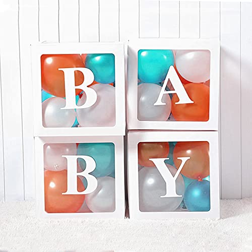 QPEY Baby Boxes with Letters for Baby Shower,Clear Baby Shower Decorations Block Boxes,Transparent Balloon Box Backdrop for Baby Shower & Birthday Party,4PCS