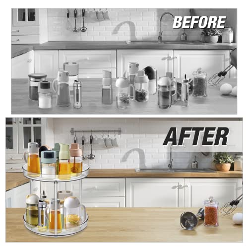 aceyoon 2 Tier Lazy Susan Spice Rack with 4 Removable Bins，9.25'' Clear Turntable Storage Organizer 360° Rotating Acrylic Cabinet Organizer for Kitchen Pantry Bathroom Makeup Organizing Container