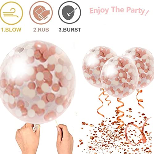 Zesliwy Rose Gold Confetti Balloons, 50 Pack 12 inch White and Rose Gold Latex Balloons with 33 Feet Rose Gold Ribbon for Birthday Party Wedding Graduation Bridal Shower Decorations.