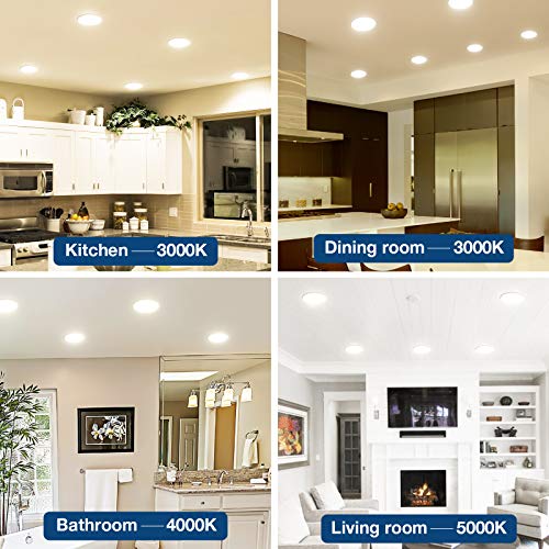 Amico 12 Pack 6 Inch 3CCT Ultra-Thin LED Recessed Ceiling Light with Junction Box, 3000K/4000K/5000K Selectable, 12W Eqv 100W, Dimmable LED Can Lights, 1000LM High Brightness Downlight