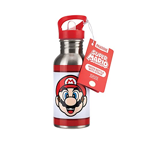 Paladone Super Mario Metal Straw Water Bottle, One Size, Multicolor