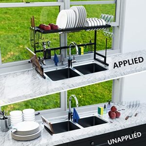 HEITICUP 2 Tier Dish Drying Rack, Adjustable & Space-Saving Over The Sink Dish Drying Rack(from 25.6" to 33.5") Multifunctional Black Stainless Steel Dish Drying Rack