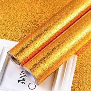 Emoyi Kitchen Golden Oil Proof Waterproof Paper Aluminum Foil Backsplash Sticker Stove Cabinet Liner Decor Self Adhesive Wallpapers 24''x79''