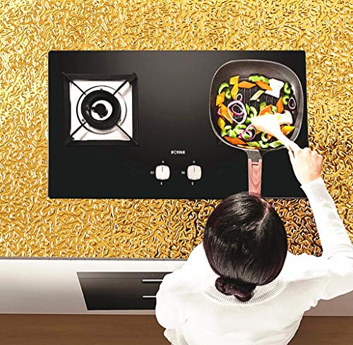 Emoyi Kitchen Golden Oil Proof Waterproof Paper Aluminum Foil Backsplash Sticker Stove Cabinet Liner Decor Self Adhesive Wallpapers 24''x79''