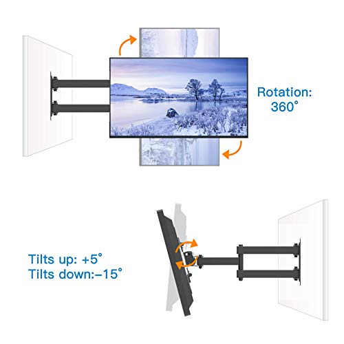 EVERVIEW Full Motion TV Monitor Wall Mount Bracket Articulating Arms Swivel Tilt Extension Rotation for Most 13-42 Inch LED LCD Flat Curved Screen Monitors & TVs, Max VESA 200x200mm up to 44lbs