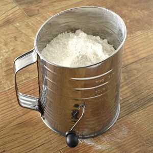 Norpro 3-Cup Stainless Steel Rotary Hand Crank Flour Sifter With 2 Wire Agitator