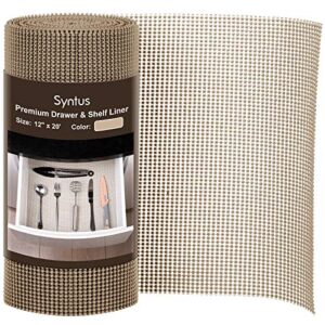 syntus drawer and shelf liner, 12 inch x 20 feet non-adhesive durable cabinets liner for kitchen, bathroom, shelves, desk, utensil, brown