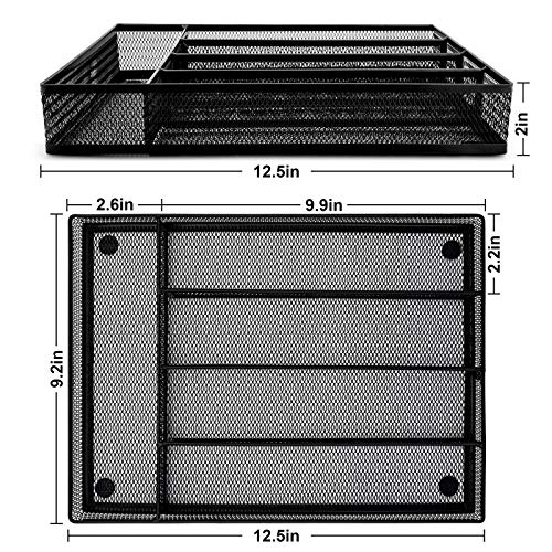 HaWare Silverware Drawer Organizer (12.5 x 9.2Inch), Stainless Steel Sturdy 5 Compartment Flatware Tray Holder Storage Small Utensils Items for Kitchen Office School(Black)