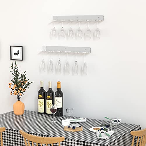 Hexsonhoma Champagne Wall Holer for Party 50, Clear Acrylic Wall Mounted Wine Glass Holder, Under Cabinet Wine Glass Holder Rack (6 Glasses 2 Pack)