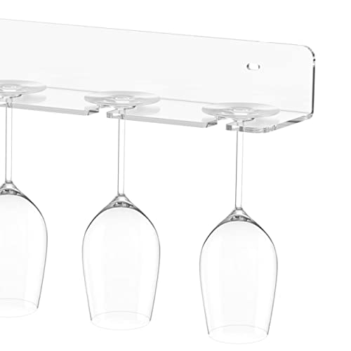 Hexsonhoma Champagne Wall Holer for Party 50, Clear Acrylic Wall Mounted Wine Glass Holder, Under Cabinet Wine Glass Holder Rack (6 Glasses 2 Pack)