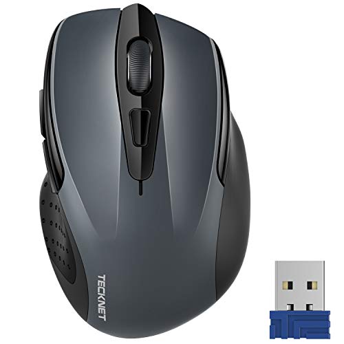 TECKNET Wireless Mouse, 2.4G Ergonomic Optical Mouse with USB Nano Receiver for Laptop, PC, Computer, Chromebook, Notebook, 6 Buttons, 24 Months Battery Life, 2600 DPI, 5 Adjustment Levels