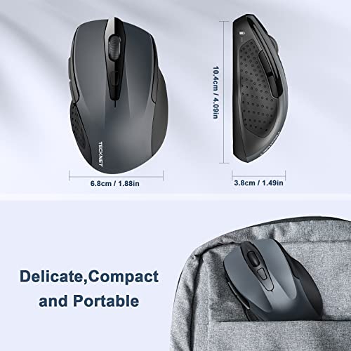 TECKNET Wireless Mouse, 2.4G Ergonomic Optical Mouse with USB Nano Receiver for Laptop, PC, Computer, Chromebook, Notebook, 6 Buttons, 24 Months Battery Life, 2600 DPI, 5 Adjustment Levels
