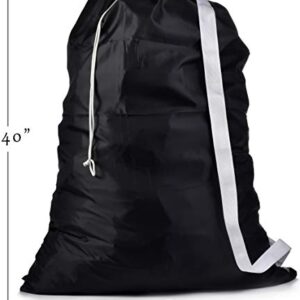 Shoulder Strap Laundry Bag - Drawstring Locking Closure, Durable Nylon Material, Large Capacity, Heavy Duty Stitching, Hands Free Carrying, Perfect for Laundromat or College Dorm. (Black | 30" x 40")