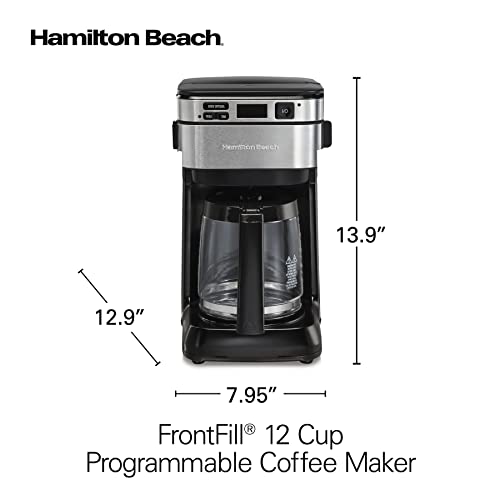 Hamilton Beach Programmable Coffee Maker, 12 Cups, Front Access Easy Fill, Pause & Serve, 3 Brewing Options, Black (46310)