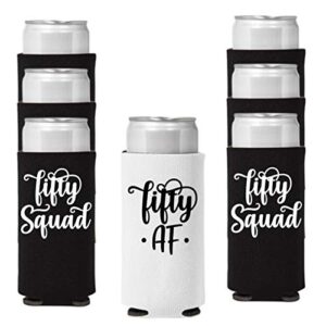 veracco fifty af fifty squad 50 years slim can coolie holder 50th birthday gift fifty squad and fabulous party favors decorations (black/white, 6)