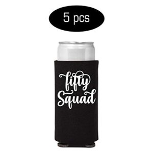 Veracco Fifty AF Fifty Squad 50 Years Slim Can Coolie Holder 50th Birthday Gift Fifty Squad and Fabulous Party Favors Decorations (Black/White, 6)