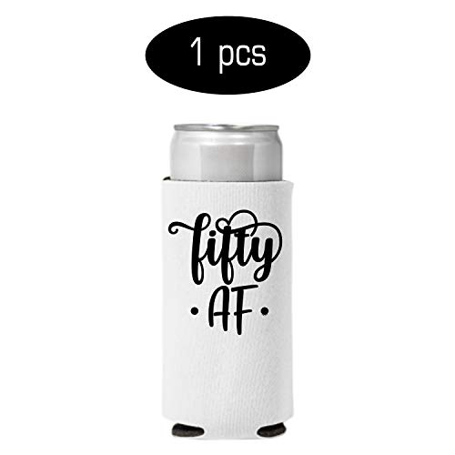 Veracco Fifty AF Fifty Squad 50 Years Slim Can Coolie Holder 50th Birthday Gift Fifty Squad and Fabulous Party Favors Decorations (Black/White, 6)