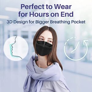 Medtecs KF94 Mask - 30 PCS - Korean Imported Filter - Individually Wrapped - 4 Ply Breathable Comfortable Safety Mask - 3D Structure for Larger Breathing Space & Makeup Friendly - Black