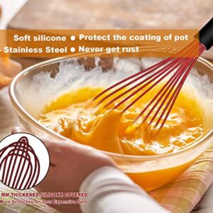 Walfos Silicone Whisk, Non Scratch Coated Whisks- Heat Resistant Kitchen Whisks for Cooking Non Stick Cookware, Balloon Egg Beater Perfect for Blending, Whisking, Beating, Set of 3