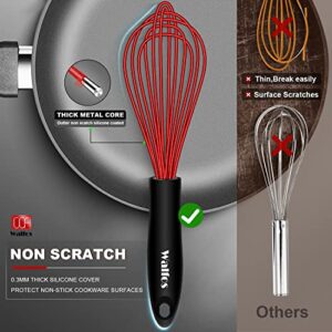 Walfos Silicone Whisk, Non Scratch Coated Whisks- Heat Resistant Kitchen Whisks for Cooking Non Stick Cookware, Balloon Egg Beater Perfect for Blending, Whisking, Beating, Set of 3