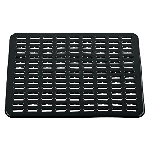 iDesign Syncware Plastic Sink Grid, Non-Skid Dish Protector Mat for Kitchen, Bathroom, Basement, Garage, 12" x 15.75", Black