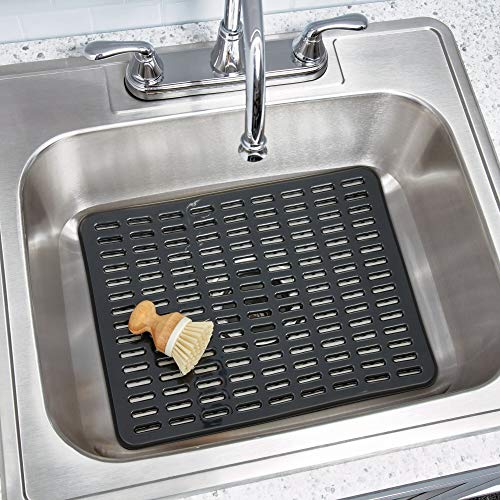 iDesign Syncware Plastic Sink Grid, Non-Skid Dish Protector Mat for Kitchen, Bathroom, Basement, Garage, 12" x 15.75", Black