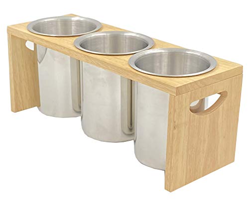 Flatware Caddy Stainless Steel Cutlery Holder with Wood Base