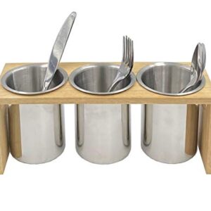 Flatware Caddy Stainless Steel Cutlery Holder with Wood Base